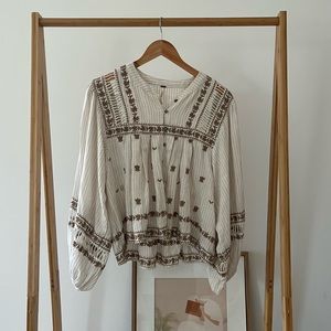 Free People Floral Embroidered Blouse Size S